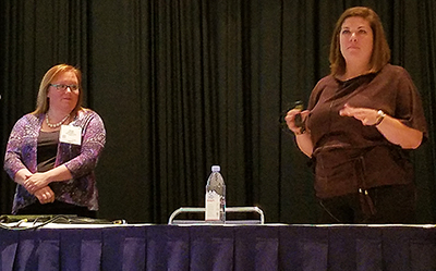Purchase data presented by Megan Margraff (left) and Angela Myers of Oracle Data Cloud suggests that grocery stores are not converting Millennial shoppers at the same rate as older generations, pointing to an opportunity to tailor private label and marketing programs to that generation.